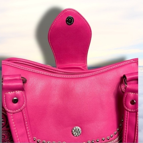 Nwot Montana West Tooled Concealed Handgun Studded Satchel Purse Pink - Picture 10 of 15
